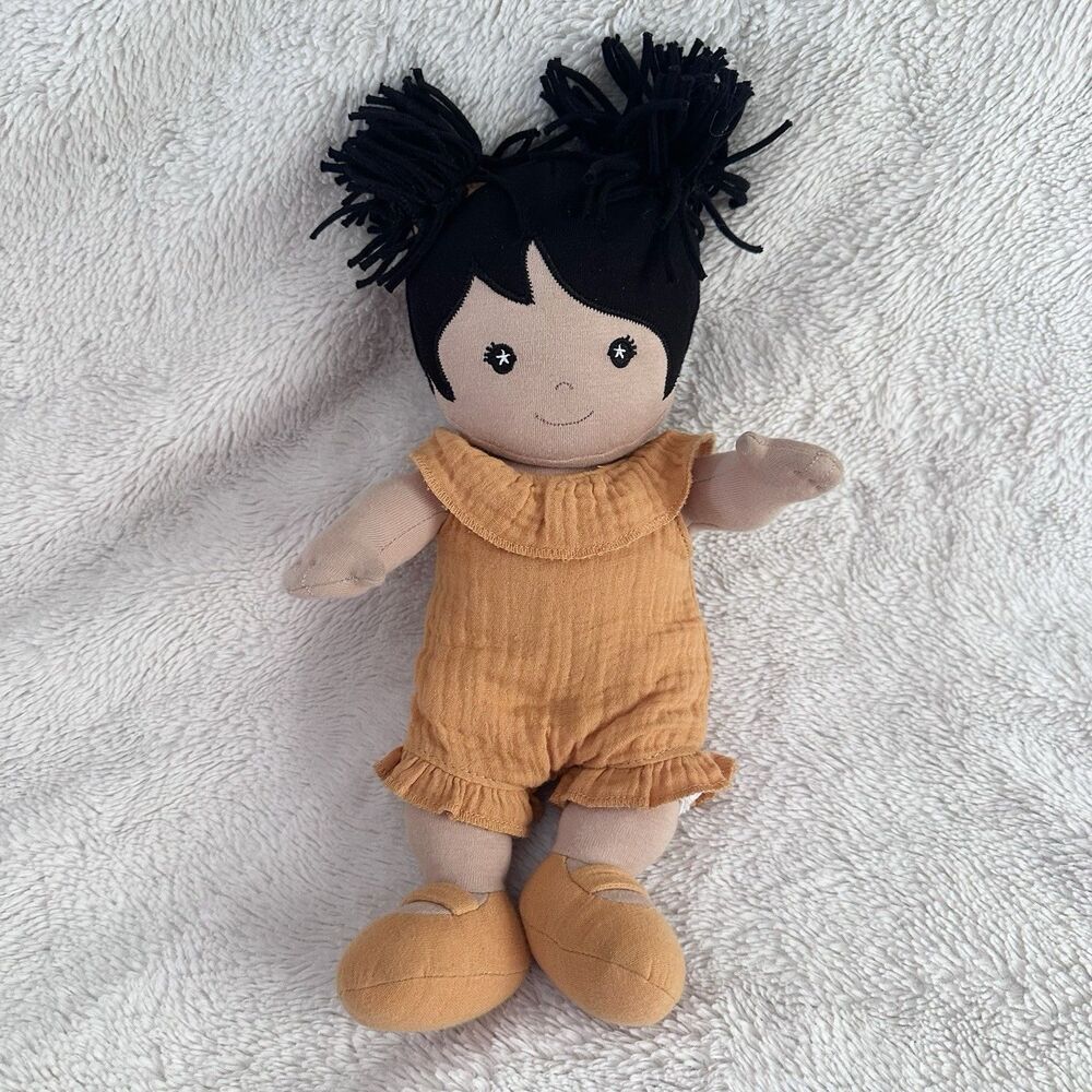 Apple Park Qwen 14" Soft Baby Doll Organic Cotton Black Hair Plush Toy
